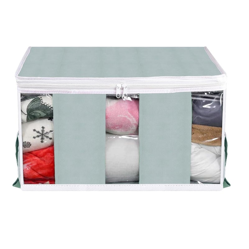 Kuber Industries Underbed Storage Bag NonWoven Storage Bag Underbed Storage Organizer with 3 Partitions Blanket Cover with Side Handles Pack of 4 Gray - Image 2