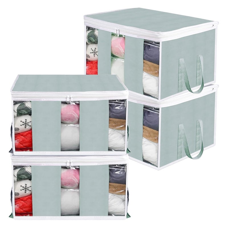 Kuber Industries Underbed Storage Bag NonWoven Storage Bag Underbed Storage Organizer with 3 Partitions Blanket Cover with Side Handles Pack of 4 Gray - Image 1