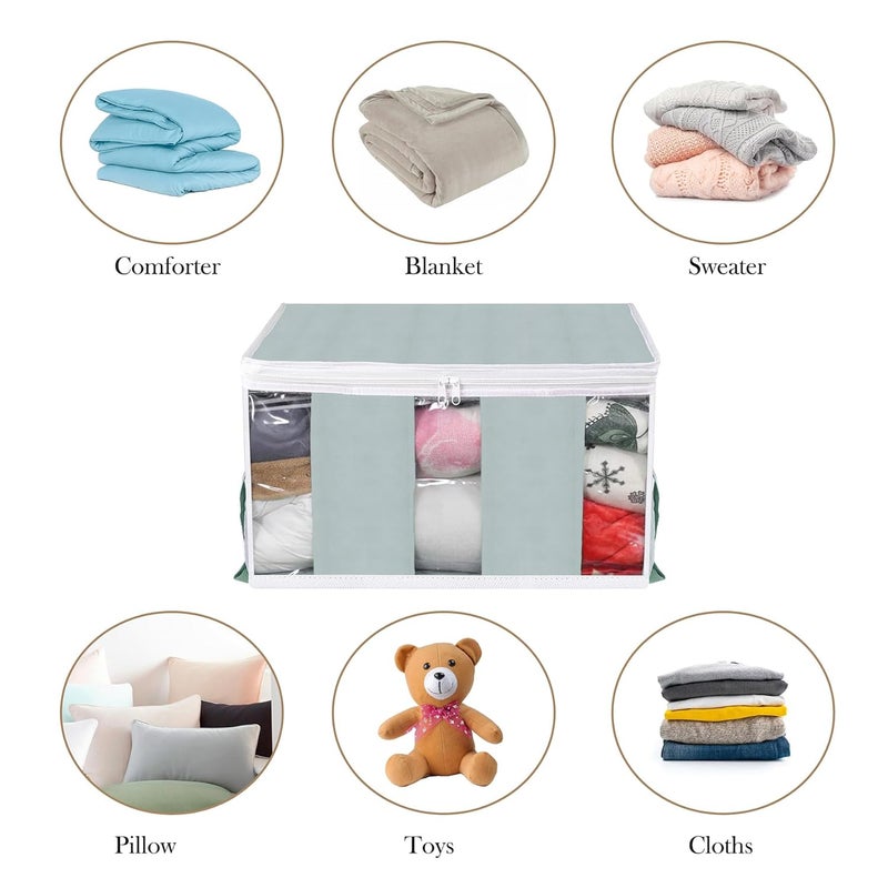 Kuber Industries Underbed Storage Bag NonWoven Storage Bag Underbed Storage Organizer with 3 Partitions Blanket Cover with Side Handles Pack of 4 Gray - Image 5