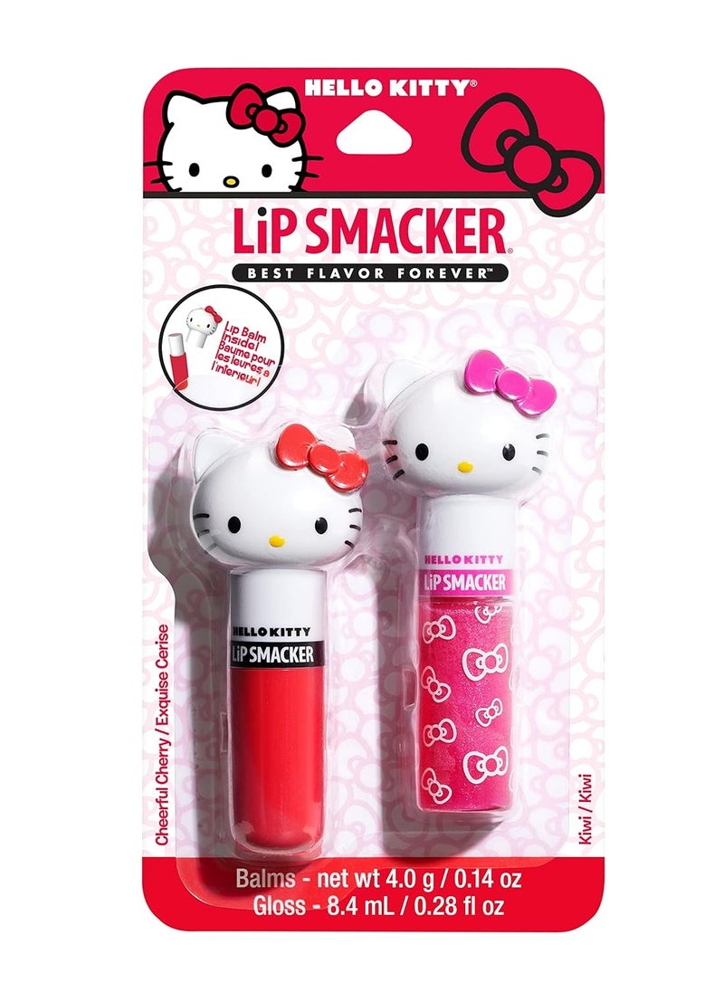 Lip Smacker Lip Smacker Lippy Pals Swirls, Sanrio Hello Kitty, Flavored Moisturizing & Smoothing Soft Shine Lip Balm, Hydrating & Protecting Fun Tasty Glossy Finish, Cruelty-Free & Vegan - Cheerful Cherry, Kiwi  - Image 1