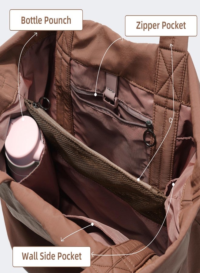 FODOKO Hobo Crossbody Bags 2.0, 19L Large Totes Handbags with Straps for Women, Multi Nylon Shoulder Bags for Gym Travel Brown - Image 5
