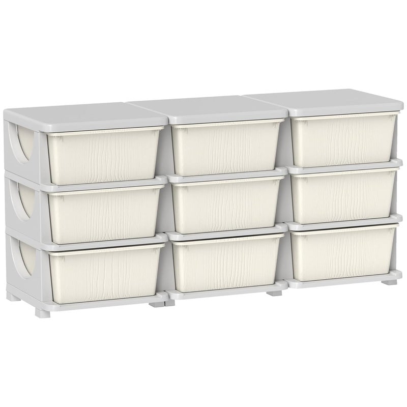 Qaba 3 Tier Kids Storage Unit 9 Drawer Chest Toy Organizer Plastic Bins for Kids Bedroom Nursery Kindergarten Living Room for Boys Girls Toddlers Cream White - Image 1