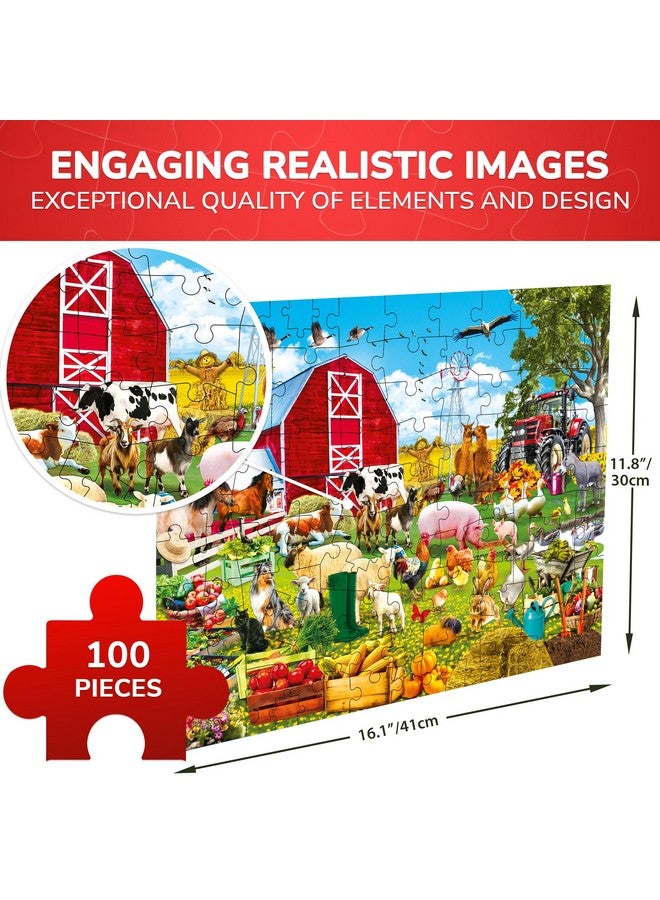 QUOKKA 100 Piece Puzzles for Kids Ages 4-6 - Floor Kids Puzzles Ages 6-8 Year Old - Toy for Learning Farm Animals for 8-10 yo - Jigsaw Toddler Game for Boy and Girl Ages 3-5 - Image 3