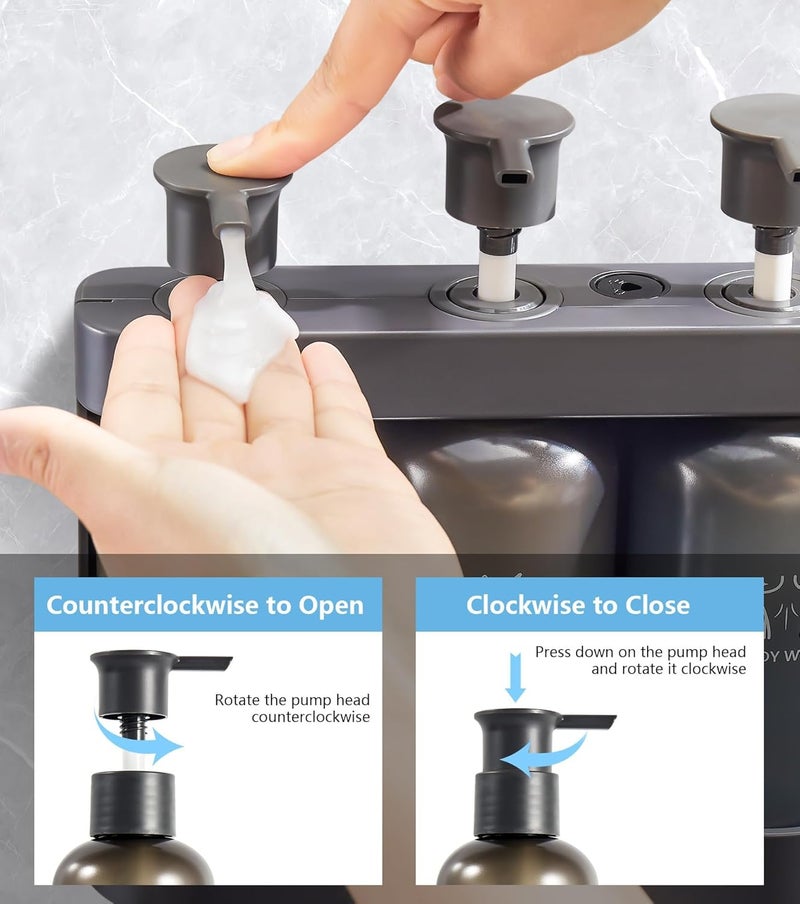 KASTWAVE Shampoo Dispenser for Shower, 3 Chamber Wall Mounted Soap Dispenser, No Drill Shampoo & Conditioner Dispenser for Bathroom, Black - Image 4