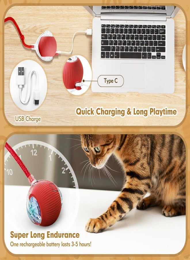 Eiruseed Interactive Cat Ball Toys for Indoor Cats, Upgraded Automatic Cat Toys for Bored Indoor Adult Kitty, Peppy Pet Ball for Cats, 360°Smart Rolling Kitty Balls Toy (Red) - Image 4
