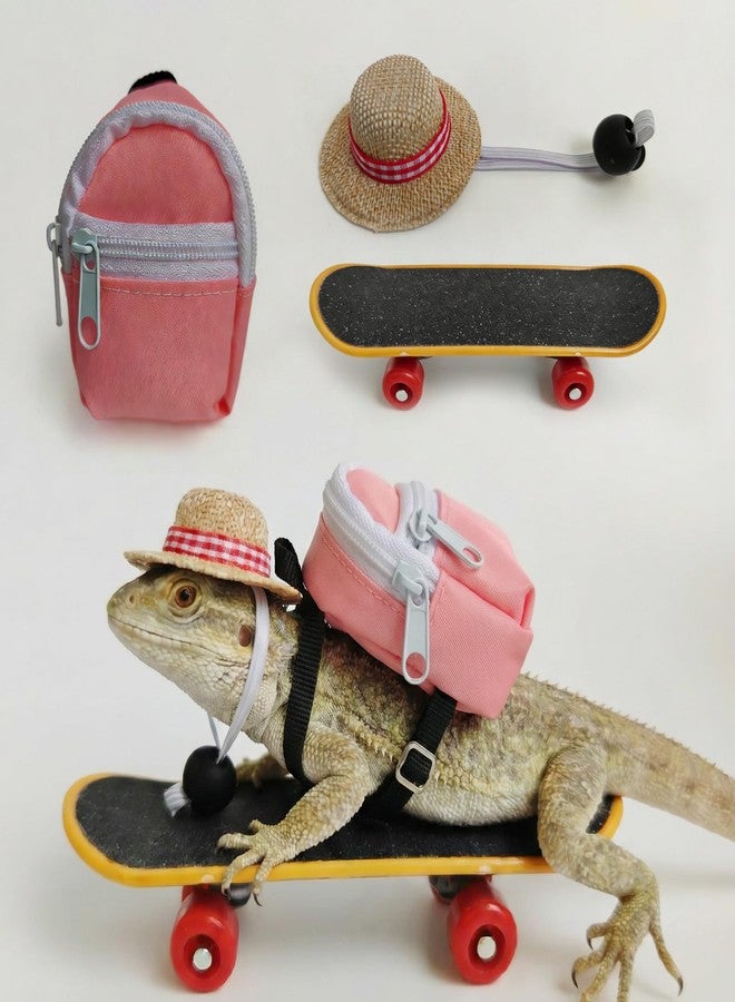 hokable 3 Pack Bearded Dragon Toy Set Includes a Bearded Dragon Backpack, an Adjustable hat, and a mini Skateboard Toy, for Small Reptile Pets Such as Lizards, Hamsters, Parrots, and Turtles.（Pink） - Image 1