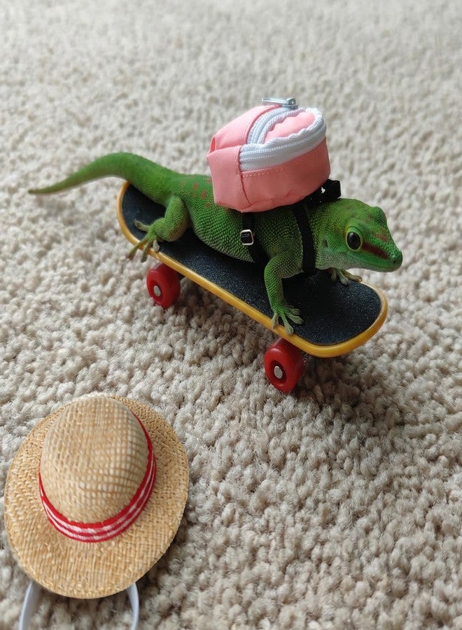 hokable 3 Pack Bearded Dragon Toy Set Includes a Bearded Dragon Backpack, an Adjustable hat, and a mini Skateboard Toy, for Small Reptile Pets Such as Lizards, Hamsters, Parrots, and Turtles.（Pink） - Image 5