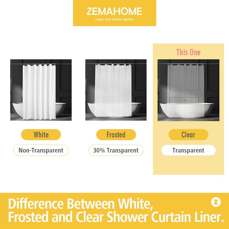 ZEMAHOME ستارة دش زيمهوم شفافة من بلاستيك PEVA خفيف الوزن 72" x 72" مع حلقات معدنية مقاومة للصدأ ومغناطيس مثقل - Image 5