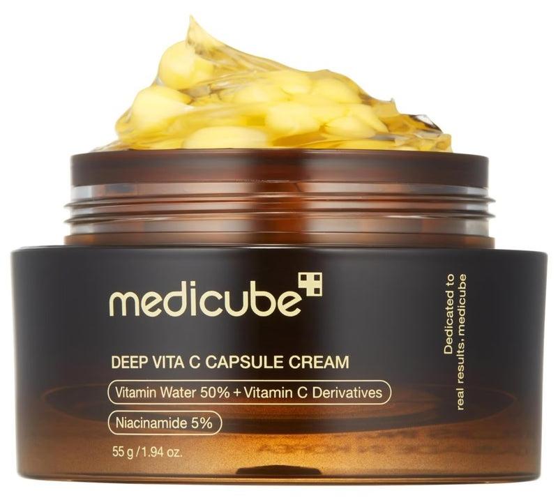 Medicube Deep Vitamin C Capsule Golden Capsule Moisturizer ، كبسولات شحمية للتجاعيد ، إشراق الجلد ، هلام شفاف لترطيب التوهج ، العناية بالبشرة الكورية 1.94 أوقية - Image 1