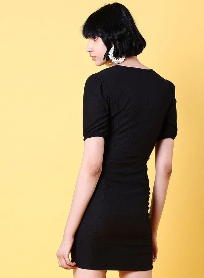 Freehand  Women Regular Fit Solid Square Neck Short Sleeve Dress for Women | Best Price UAE