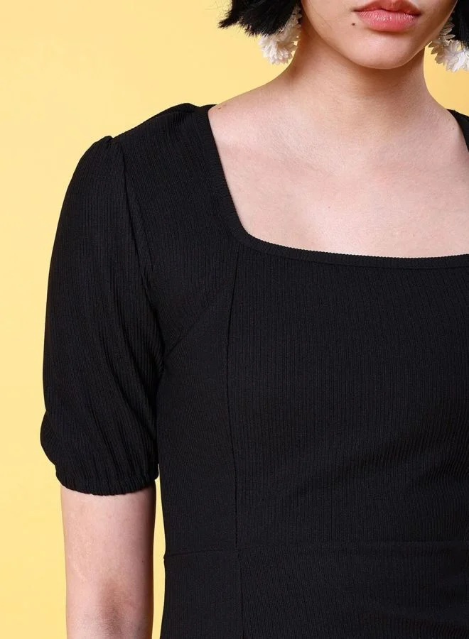 Freehand  Women Regular Fit Solid Square Neck Short Sleeve Dress for Women | Best Price UAE