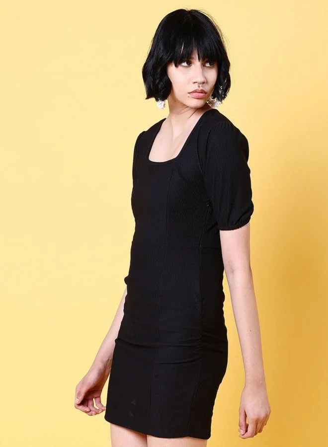 Freehand  Women Regular Fit Solid Square Neck Short Sleeve Dress for Women | Best Price UAE