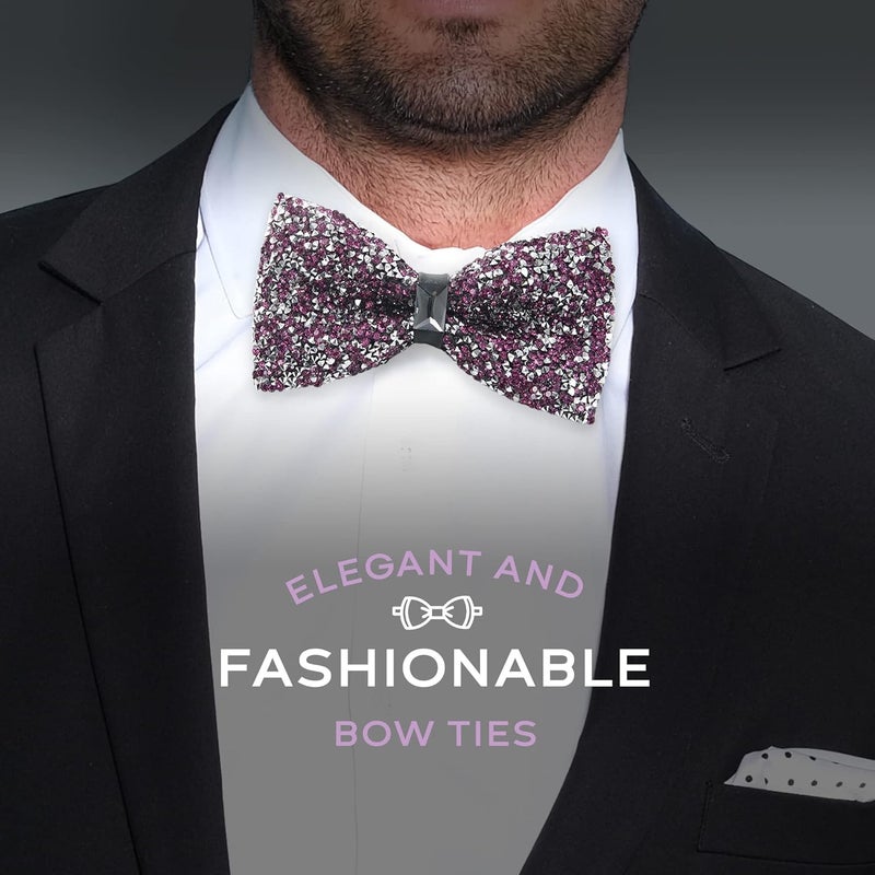 Man of Men Rhinestone Bow Ties for Men - Pre Tied Sequin Bowties Men with Adjustable Length, Jewel Bow Tie - Image 3