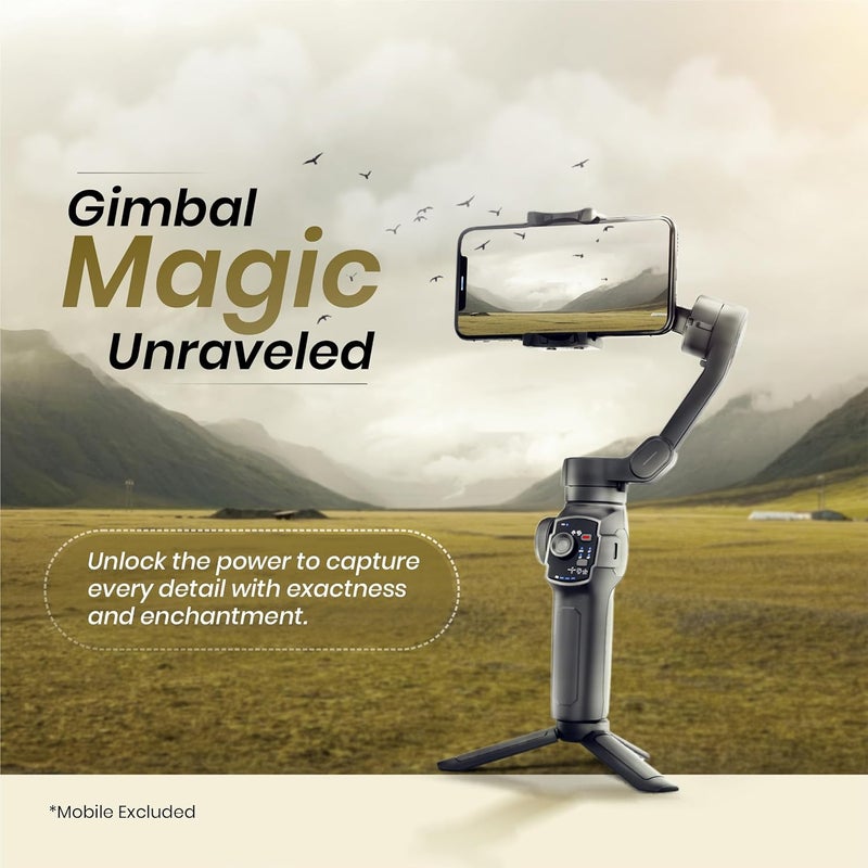 Digitek (DSG-009F) جيمبال هاتف ذكي قابل للطي بزاوية 3 محاور مع قضيب تلسكوبي قابل للتعديل ومدمج 3، متوافق مع جميع الهواتف الذكية، تصوير بزاوية منخفضة ووضع، تكبير وتصغير بالعجلة (أسود) - Image 4