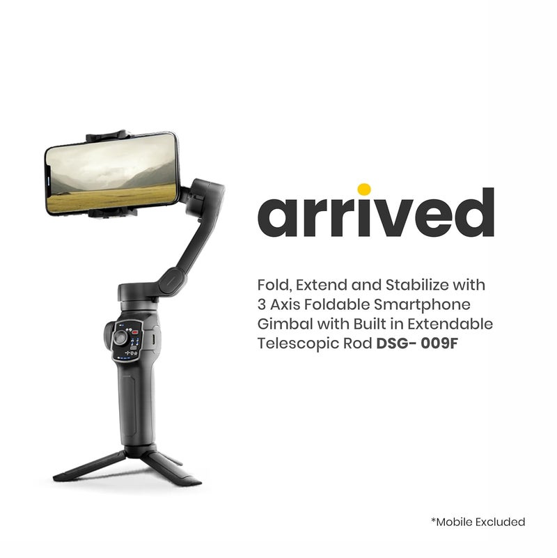 Digitek (DSG-009F) جيمبال هاتف ذكي قابل للطي بزاوية 3 محاور مع قضيب تلسكوبي قابل للتعديل ومدمج 3، متوافق مع جميع الهواتف الذكية، تصوير بزاوية منخفضة ووضع، تكبير وتصغير بالعجلة (أسود) - Image 2