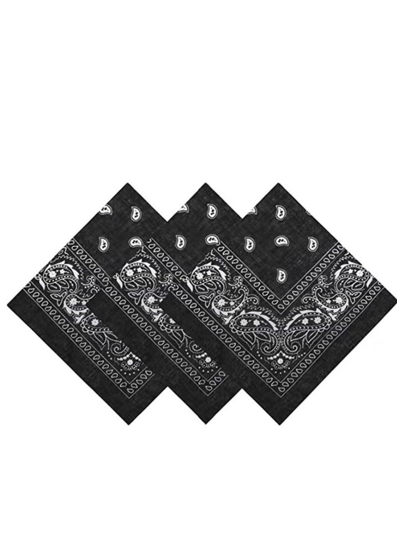 3 قطع من أوشحة رعاة البقر متعددة الأغراض بطبعة بيزلي، وشاح معصم للجنسين، وشاح رأس، سوار معصم، للبالغين والأطفال، لون أسود - Image 2