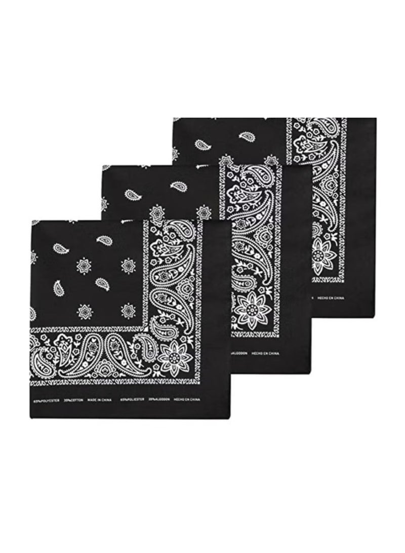 3 قطع من أوشحة رعاة البقر متعددة الأغراض بطبعة بيزلي، وشاح معصم للجنسين، وشاح رأس، سوار معصم، للبالغين والأطفال، لون أسود - Image 3