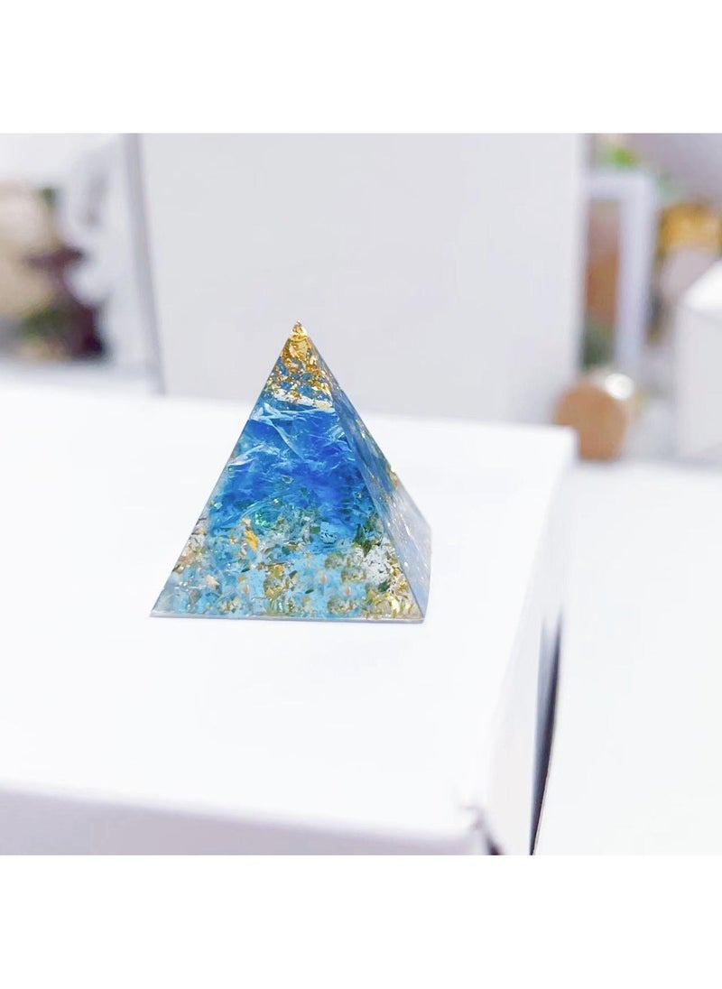 Y&D Natural Crystal Gravel Glue Drops Pyramid Ornaments Amethyst Resin Crafts Home Decoration-Gold Foil Aquamarine 