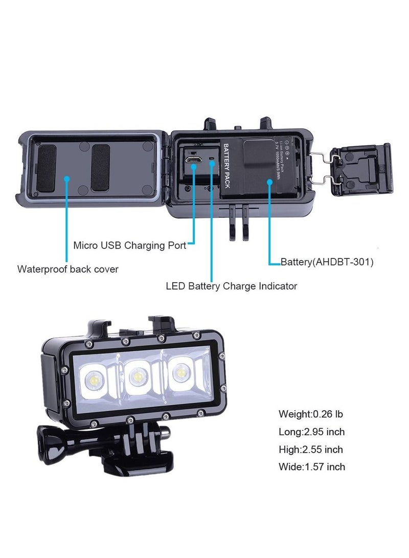 High Power Dimmable Waterproof LED Video Light Fill Night Light Diving Underwater Light for Gopro Hero 11/Hero 10/Hero 9/Hero8/Hero7/Hero6/Hero5/5S/4/4S/3+/3/2 DJI Akaso Cam  - Image 3