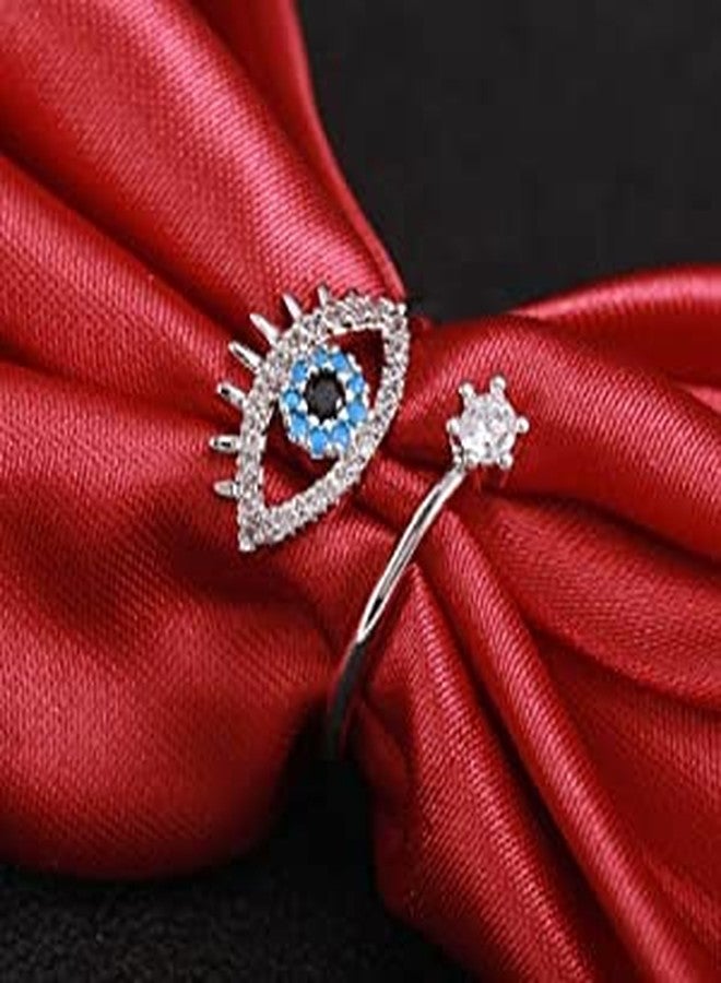 VIEN Eye Ring Silver Jewelry Open Rings Lucky Evil Eye Adjustable Blue Cz Jewelry Stainless Steel Cubic Zirconia Sterling Silver Plated Ring, For Womens - Image 4