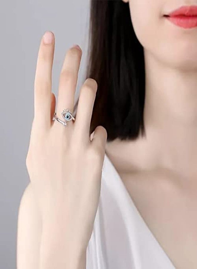 VIEN Eye Ring Silver Jewelry Open Rings Lucky Evil Eye Adjustable Blue Cz Jewelry Stainless Steel Cubic Zirconia Sterling Silver Plated Ring, For Womens - Image 3
