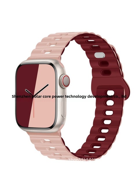 For Apple Watch Band Iwatch Single And Double Color Silicone Lightning Buckle Ultra For Applewatch Strap 1-8-Color:38/40/41mm Porsche Powder With Wine Red