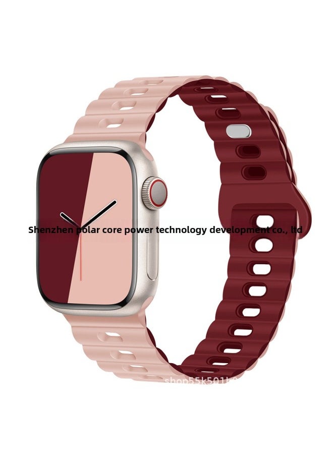 Generic - For Apple Watch Band Iwatch Single And Double Color Silicone Lightning Buckle Ultra For Applewatch Strap 1-8-Color:38/40/41mm Porsche Powder With Wine Red - Image 1