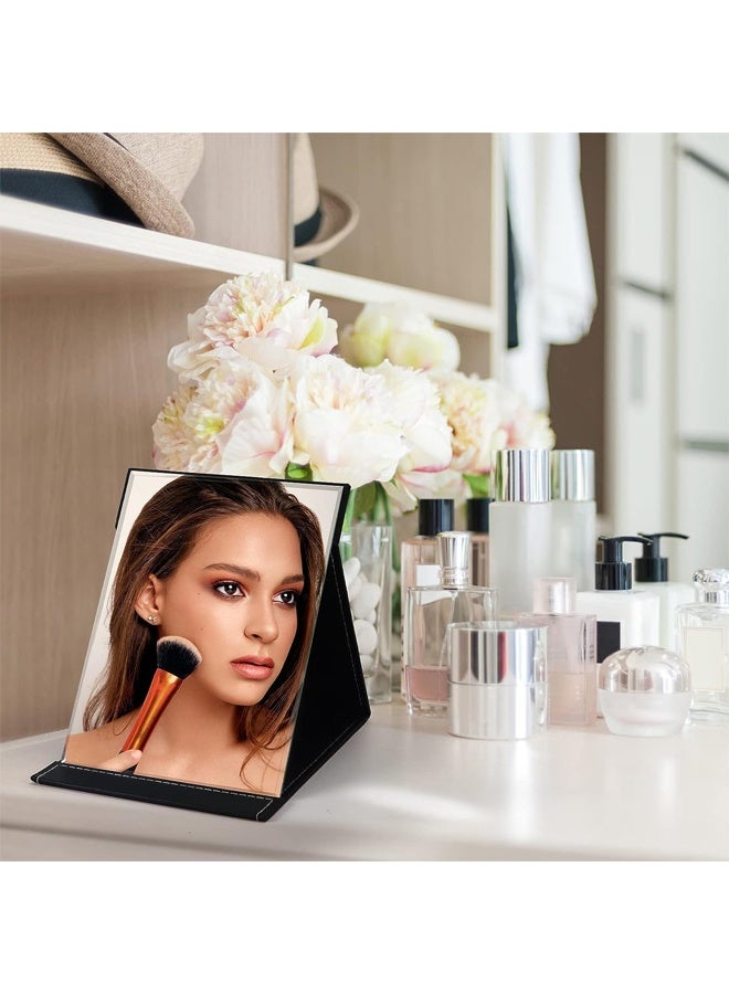 DUNISO Portable Folding Makeup Mirror, Frameless PU Leather Vanity Mirror with Stand for Desk Table Camping Travel Personal ，Black  - Image 4