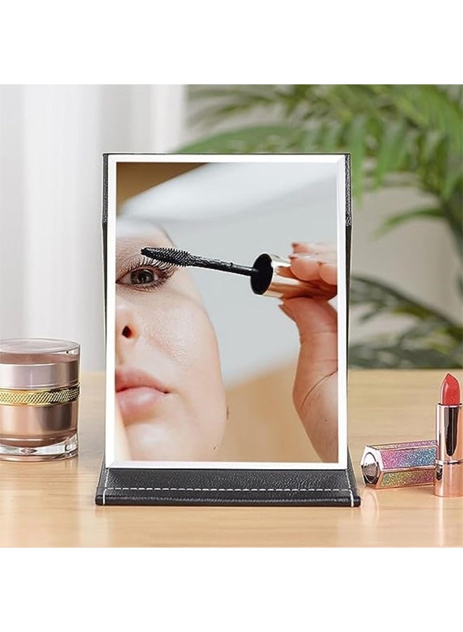 DUNISO Portable Folding Makeup Mirror, Frameless PU Leather Vanity Mirror with Stand for Desk Table Camping Travel Personal ，Black  - Image 2