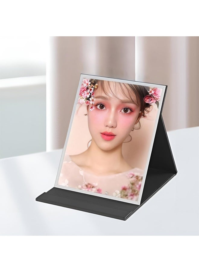 DUNISO Portable Folding Makeup Mirror, Frameless PU Leather Vanity Mirror with Stand for Desk Table Camping Travel Personal ，Black  - Image 3