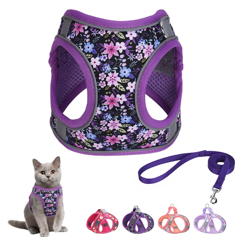 Flymind Step in Dog Harness and Leash Set, Flower Adjustable Easy Walk Puppy Harnesses, Soft Mesh Pet Vest Harness Small Size Dog Adjustable No Pull Dog Harness for Small Medium Dogs(Purple, S) - Image 1