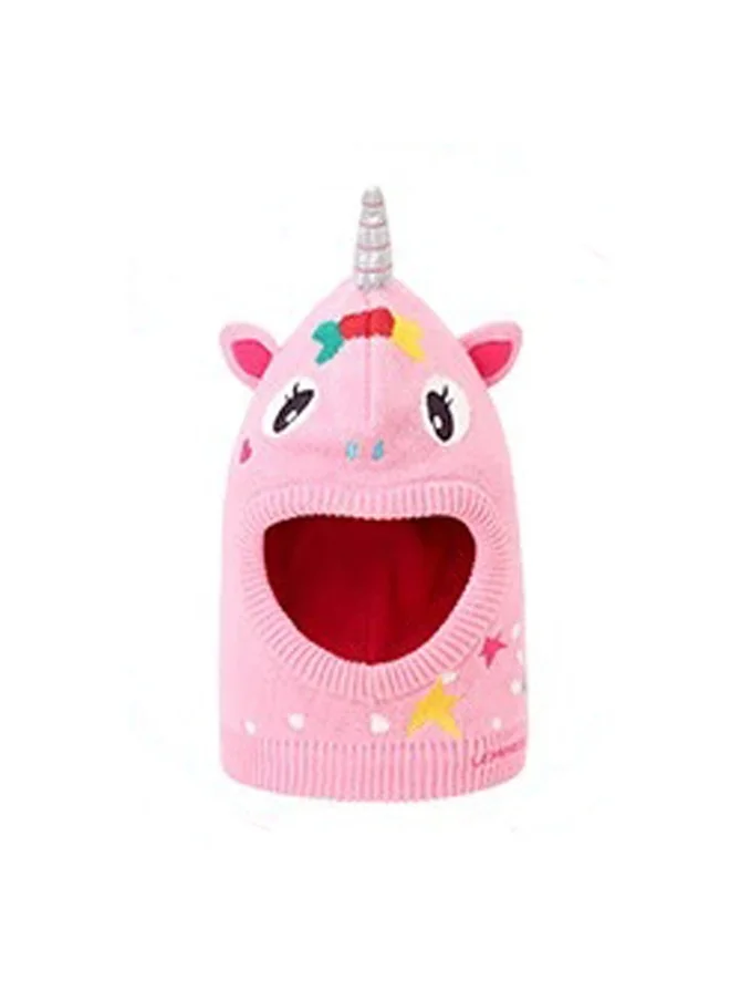 صندوق المفاجآت الصغيرة Knitted Pink Star Unicorn theme Winter Cap covering  Neck Ears and Head for Minus degree Temperature5 yrs and above