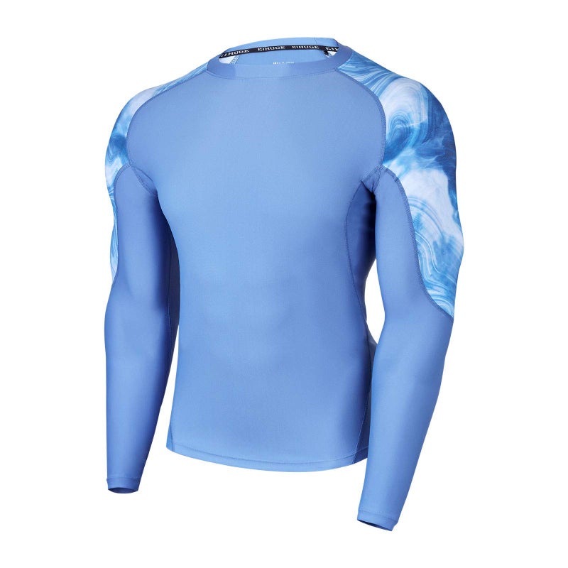 ADOREISM Mens Rash Guard Long Sleeves Splice UPF 50 BJJ Jiu Jitsu Rash Guard Compression Swimming Shirts Ocean M