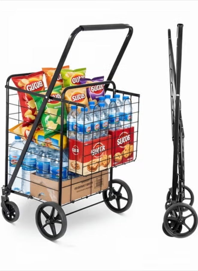 general Folding Shopping Cart with Wheels and Double Basket, 118L Grocery Multipurpose Cart, Compact, Suitable for Shopping, Laundry, Garden, Travel (Black) - Image 2