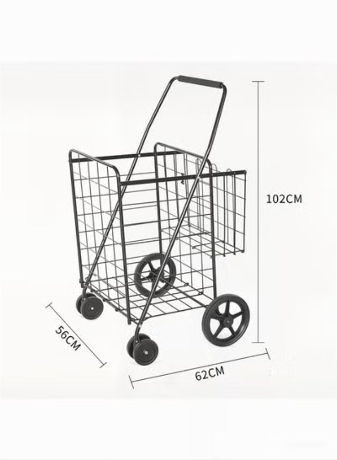 general Folding Shopping Cart with Wheels and Double Basket, 118L Grocery Multipurpose Cart, Compact, Suitable for Shopping, Laundry, Garden, Travel (Black) - Image 5