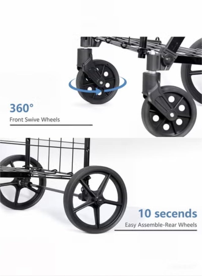 general Folding Shopping Cart with Wheels and Double Basket, 118L Grocery Multipurpose Cart, Compact, Suitable for Shopping, Laundry, Garden, Travel (Black) - Image 3