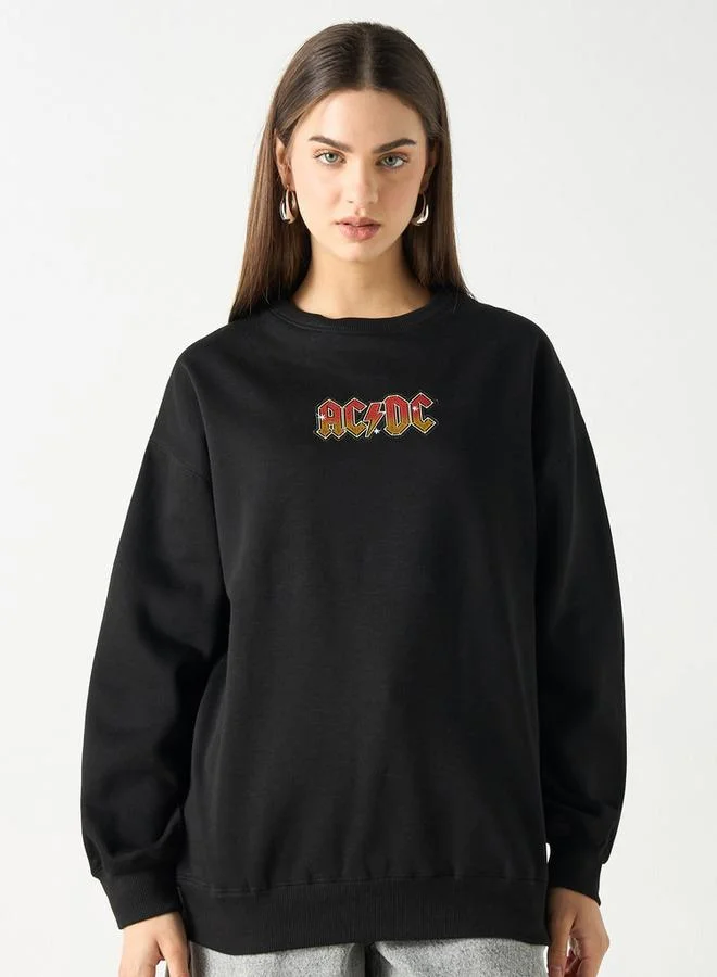 AC/DC Print Sweatshirt with Long Sleeves