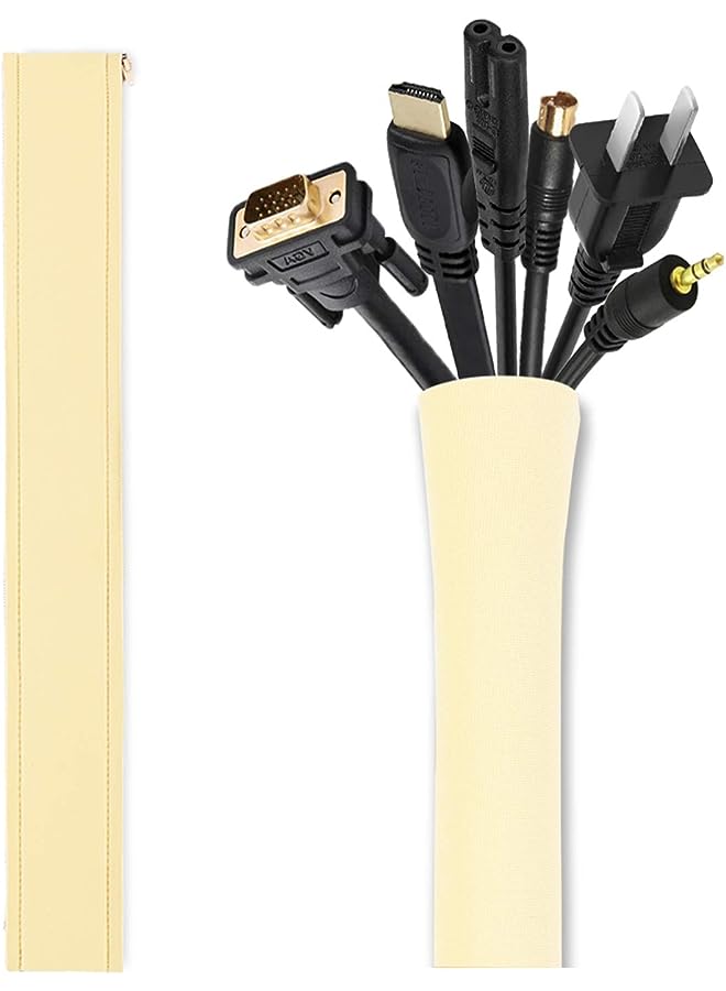 JOTO Management Sleeve, JOTO Cord Management System for TV/Computer/Home Entertainment, 40 inch Flexible Cable Sleeve Wrap Cover Organizer, 2 Piece -Beige - Image 1