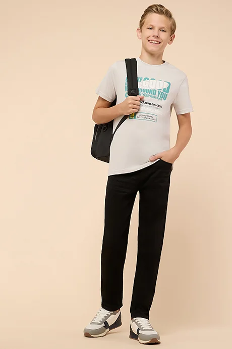 أر أند بي Printed T-Shirt with Crew Neck and Short Sleeves