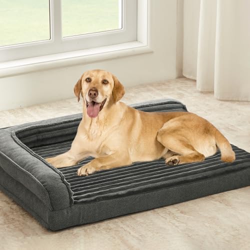 WINDRACING Orthopedic Dog Beds for Large Medium Dogs Waterproof Egg Foam Dog Sofa Bed with L Bolster Sides Washable Large Pet Bed with Removable Cover NonSlip Bottom 36 x 27 inch Gray - Image 1