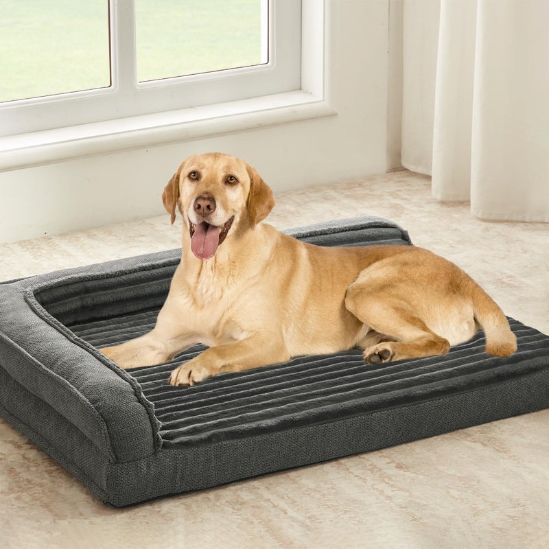 WINDRACING Orthopedic Dog Beds for Large Medium Dogs Waterproof Egg Foam Dog Sofa Bed with L Bolster Sides Washable Large Pet Bed with Removable Cover NonSlip Bottom 36 x 27 inch Gray - Image 2