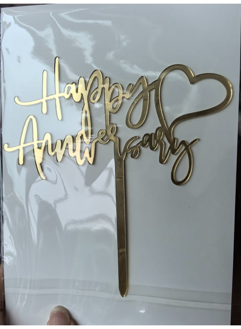 Happy Anniversary Cake Topper Acrylic Gold Cake Decorations Wedding Anniversary Sparkling Decoration Sticks for Engagement Wedding Party Supplies - Image 3