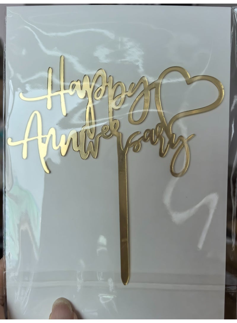 Happy Anniversary Cake Topper Acrylic Gold Cake Decorations Wedding Anniversary Sparkling Decoration Sticks for Engagement Wedding Party Supplies - Image 4