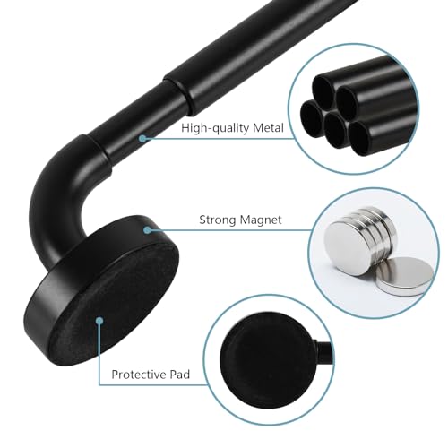 TYRON TYRON TYRON 4 Pack Magnetic Curtain Rod for Metal Doors Adjustable 18-30 Inch, 3/8 in. Diameter, French Door Magnetic Curtain Rods, Magnetic Cafe Rod(Black) - Image 4