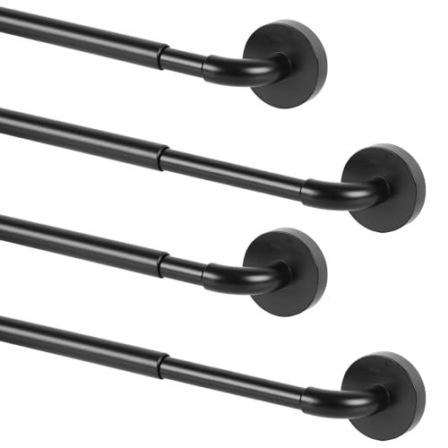 TYRON TYRON TYRON 4 Pack Magnetic Curtain Rod for Metal Doors Adjustable 18-30 Inch, 3/8 in. Diameter, French Door Magnetic Curtain Rods, Magnetic Cafe Rod(Black) - Image 1