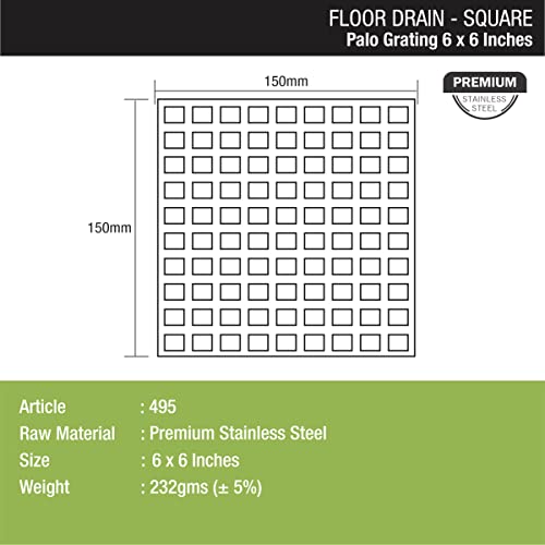 LIPKA Palo Grating Floor Drain |Premium Stainless Steel|6 x 6 Inches|Commercial Drain| - Image 2