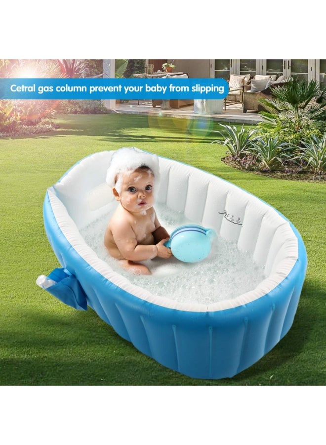 Inflatable Baby Bath Tub for Toddlers, Portable Foldable Baby Bathtub with Non-Slip Bottom, Built-In Pillow & Drain Plug, Travel Bath Tub for Infants and Kids - Image 3