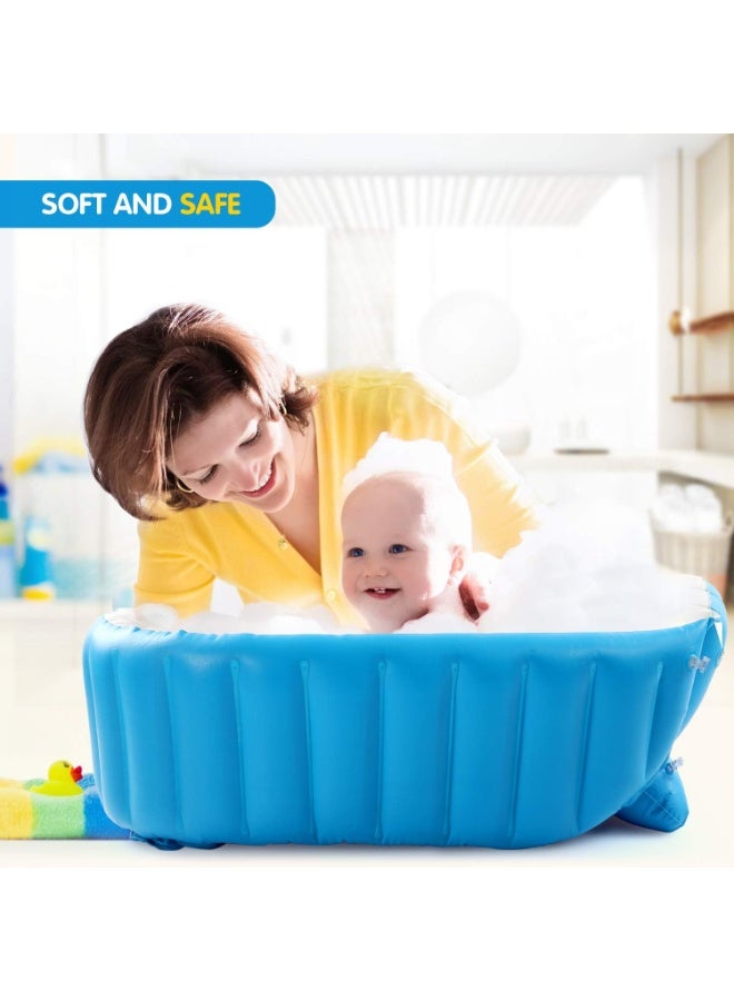 Inflatable Baby Bath Tub for Toddlers, Portable Foldable Baby Bathtub with Non-Slip Bottom, Built-In Pillow & Drain Plug, Travel Bath Tub for Infants and Kids - Image 1