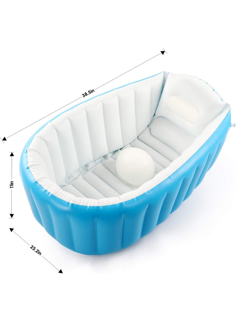 Inflatable Baby Bath Tub for Toddlers, Portable Foldable Baby Bathtub with Non-Slip Bottom, Built-In Pillow & Drain Plug, Travel Bath Tub for Infants and Kids - Image 4