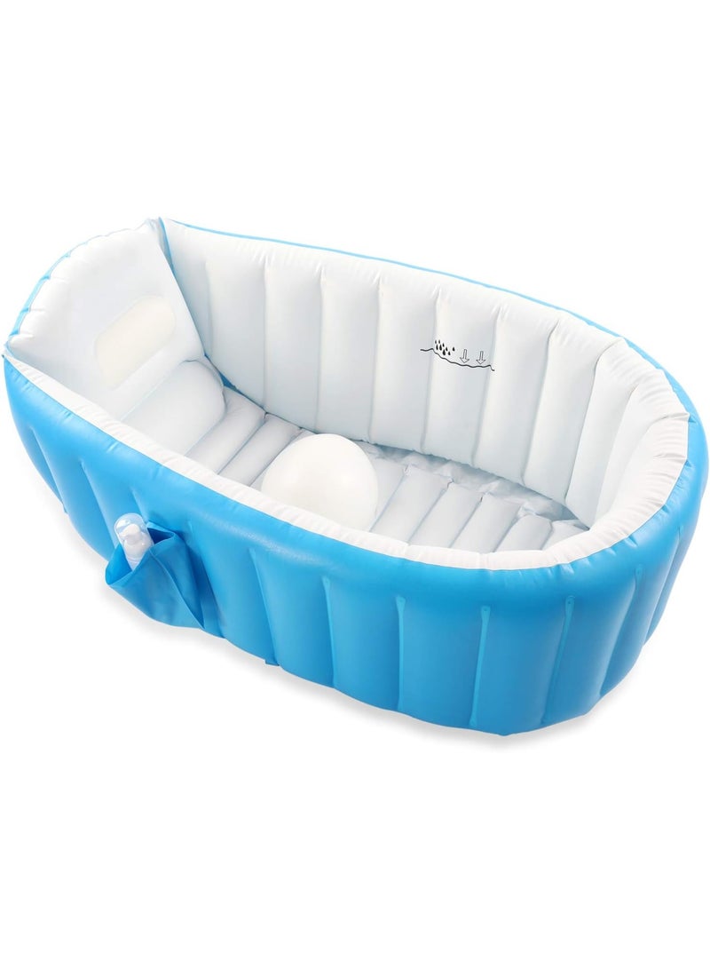 Inflatable Baby Bath Tub for Toddlers, Portable Foldable Baby Bathtub with Non-Slip Bottom, Built-In Pillow & Drain Plug, Travel Bath Tub for Infants and Kids - Image 2